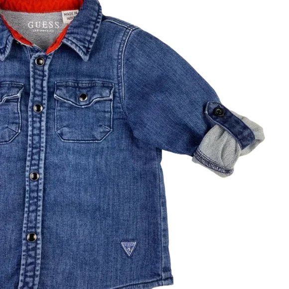 Guess Stretch Denim Roll Up Cuffs Shirt -size 12M - Picture 7 of 8